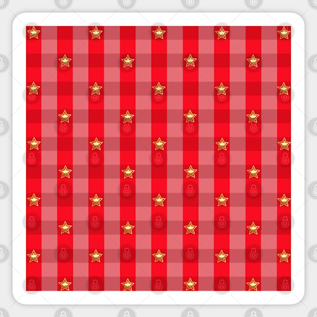 Red and pink plaid with gold stars Sticker by Nano-none